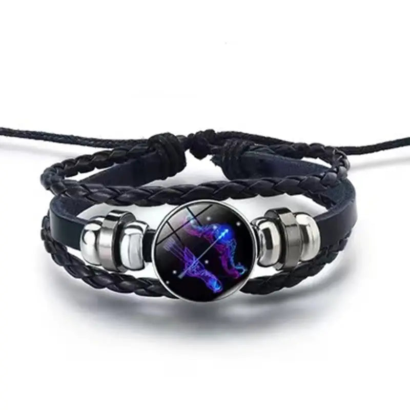 100% Original( असली)- Zodiac Sign Black Leather Adjustable Bracelet- Unisex