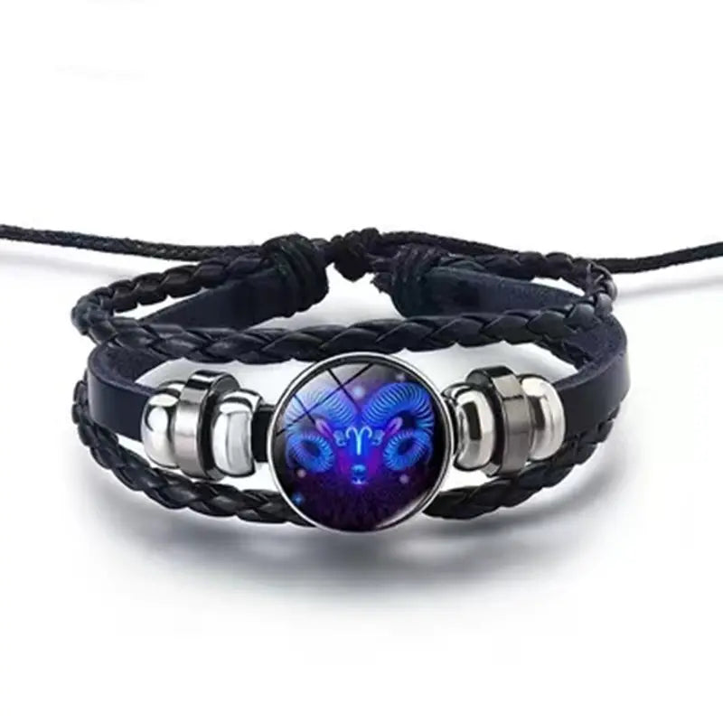 100% Original( असली)- Zodiac Sign Black Leather Adjustable Bracelet- Unisex