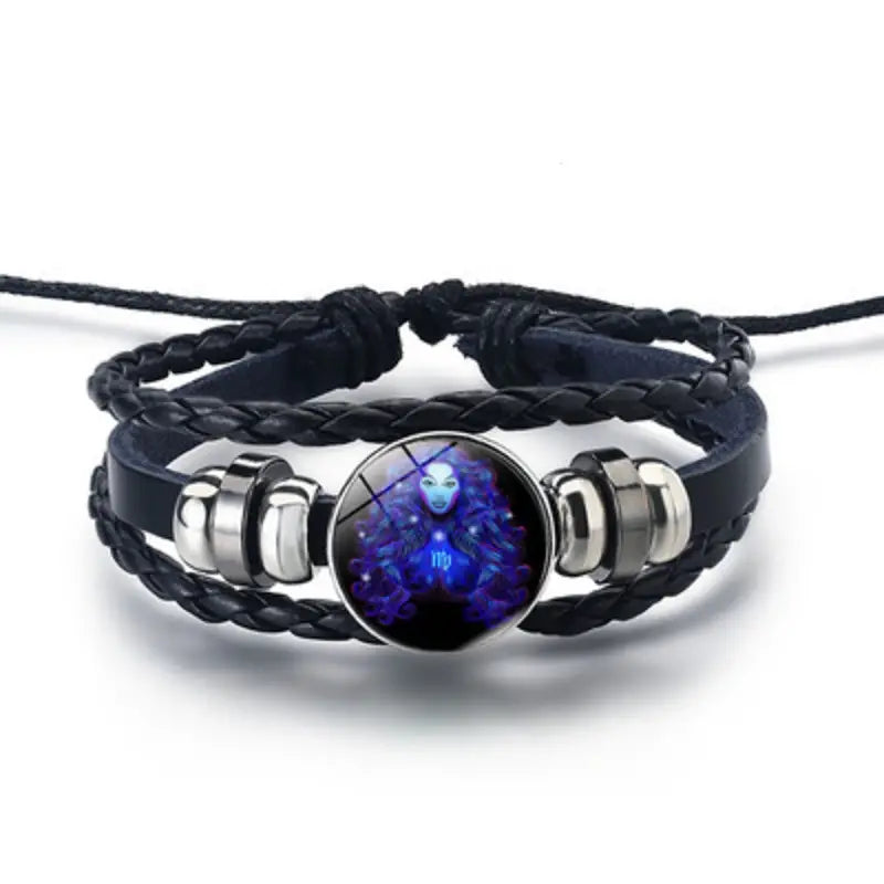 100% Original( असली)- Zodiac Sign Black Leather Adjustable Bracelet- Unisex