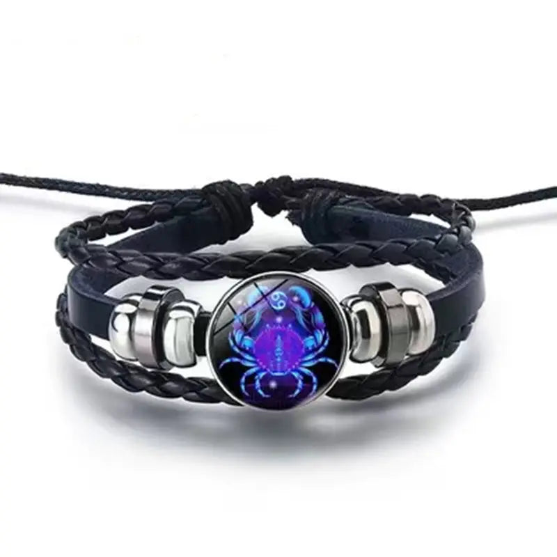 100% Original( असली)- Zodiac Sign Black Leather Adjustable Bracelet- Unisex