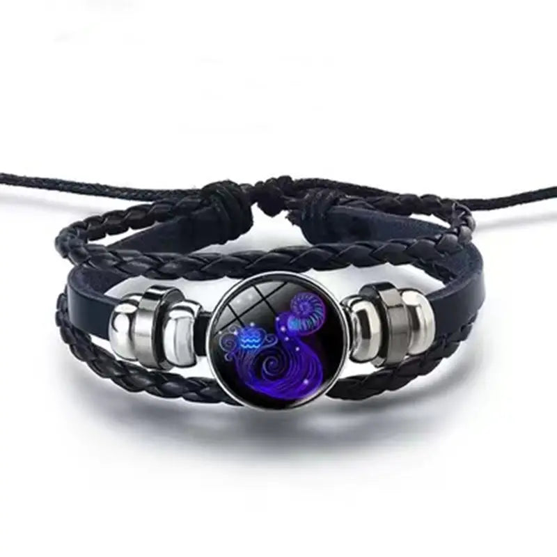 100% Original( असली)- Zodiac Sign Black Leather Adjustable Bracelet- Unisex