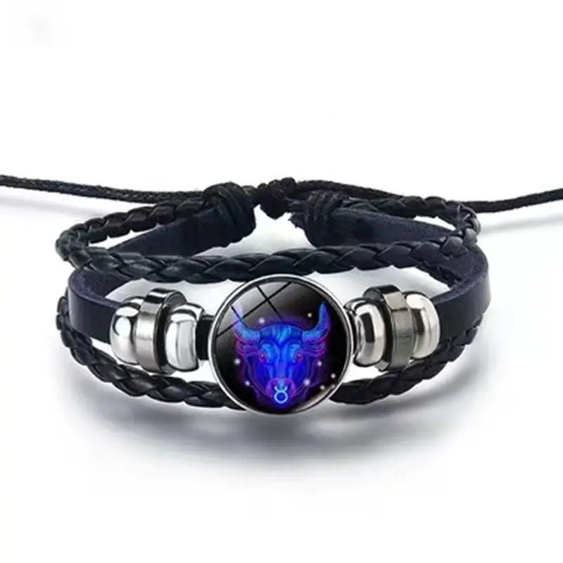 100% Original( असली)- Zodiac Sign Black Leather Adjustable Bracelet- Unisex