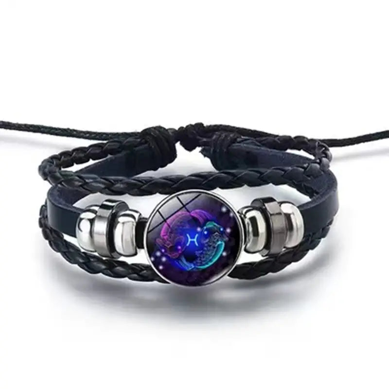 100% Original( असली)- Zodiac Sign Black Leather Adjustable Bracelet- Unisex