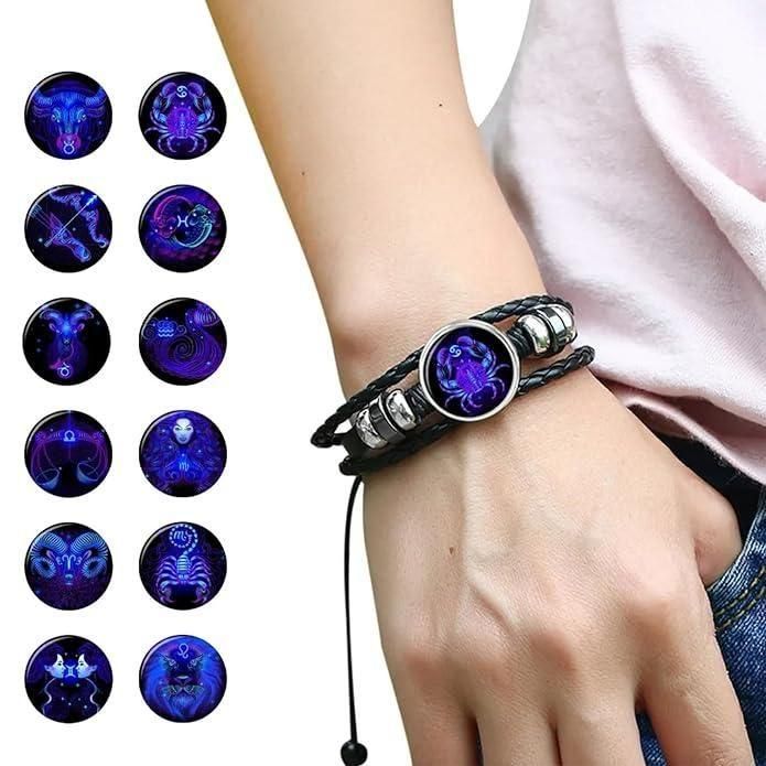 100% Original( असली)- Zodiac Sign Black Leather Adjustable Bracelet- Unisex