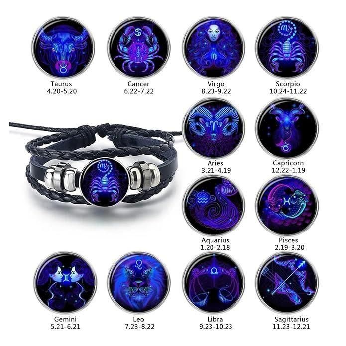 100% Original( असली)- Zodiac Sign Black Leather Adjustable Bracelet- Unisex