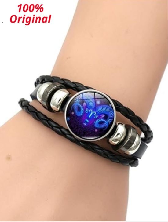 100% Original( असली)- Zodiac Sign Black Leather Adjustable Bracelet- Unisex