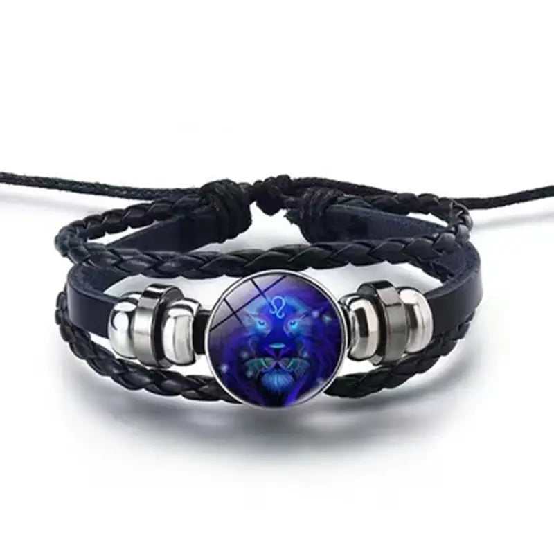 100% Original( असली)- Zodiac Sign Black Leather Adjustable Bracelet- Unisex