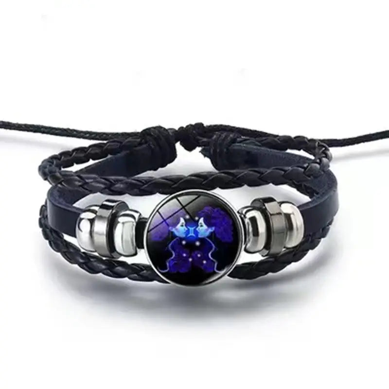 100% Original( असली)- Zodiac Sign Black Leather Adjustable Bracelet- Unisex