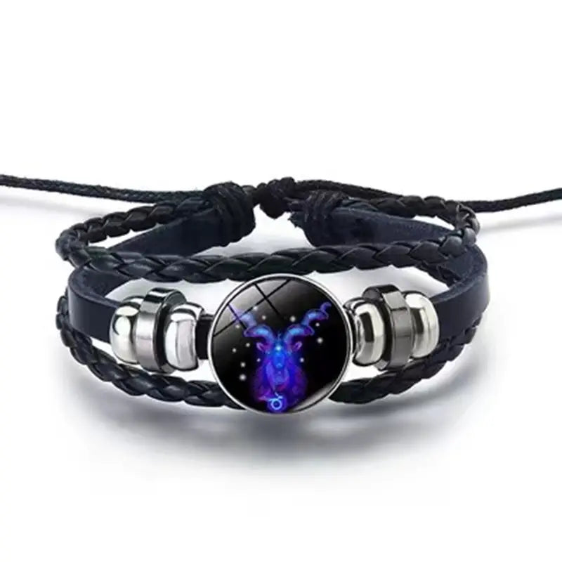 100% Original( असली)- Zodiac Sign Black Leather Adjustable Bracelet- Unisex